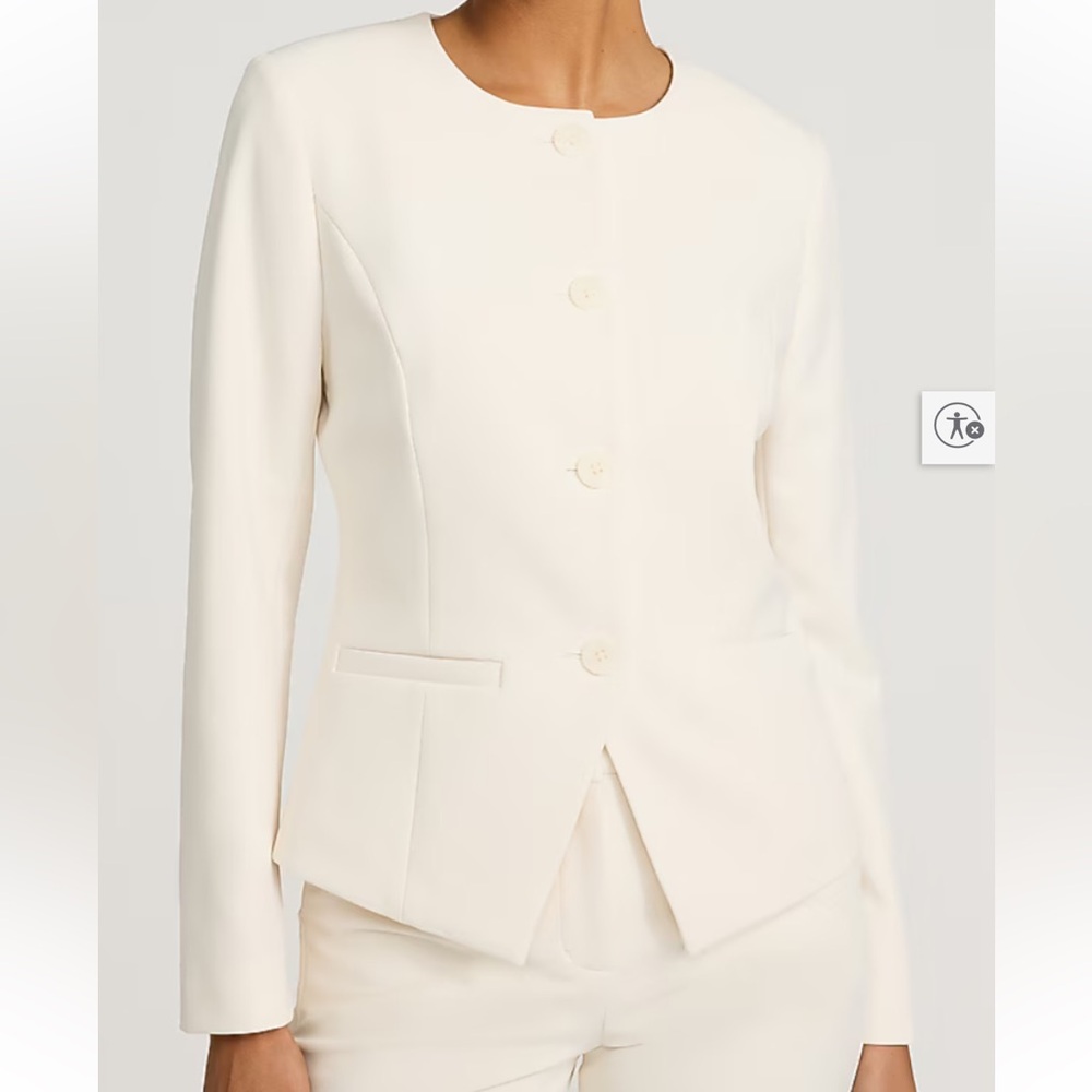Express Signature Stretch Crew Neck Cutaway Blazer Ivory XS